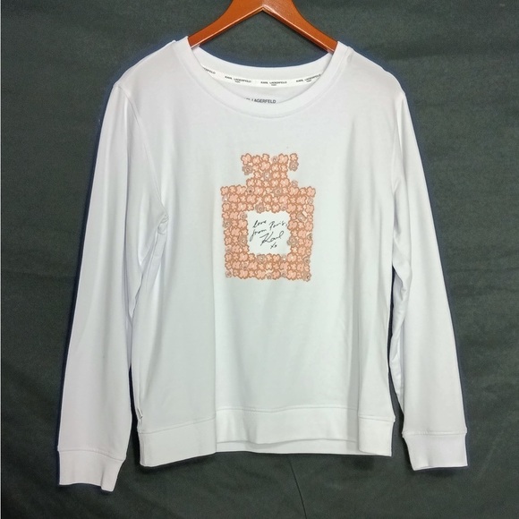 Karl Lagerfeld Tops - Karl lagerfield White Sweatshirt with Floral Perfum brand new w out tags size M